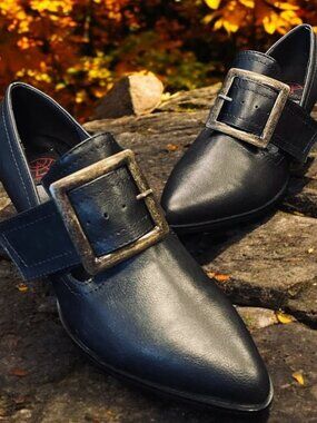 Strange Cvlt Grimm heel in matte black vegan leather witchy buckle 9